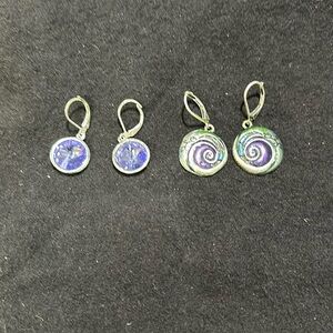 Purple and silver earrings 2 pair